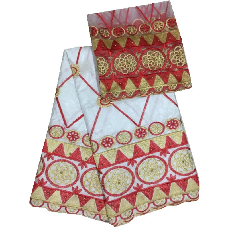 Bazin riche fabric in the African embroidery basin getzner lace with two yards of French chiffon ly-236 | Дом и сад