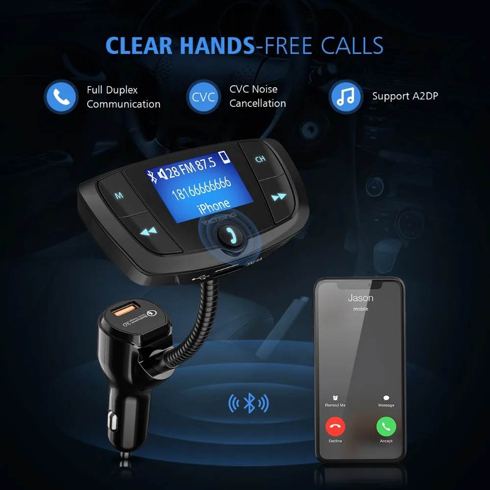 VicTsing Bluetooth fm-передатчик автомобильный комплект с быстрой зарядкой 3 0