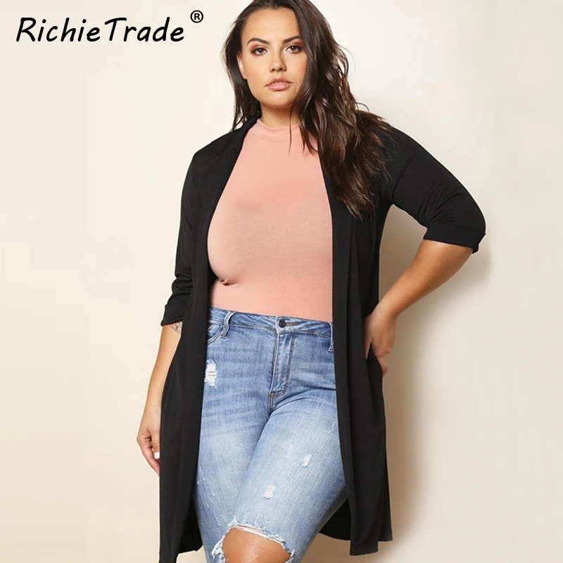 RICHIETRADE однотонная Черная Женская куртка пальто с длинным рукавом повседневный