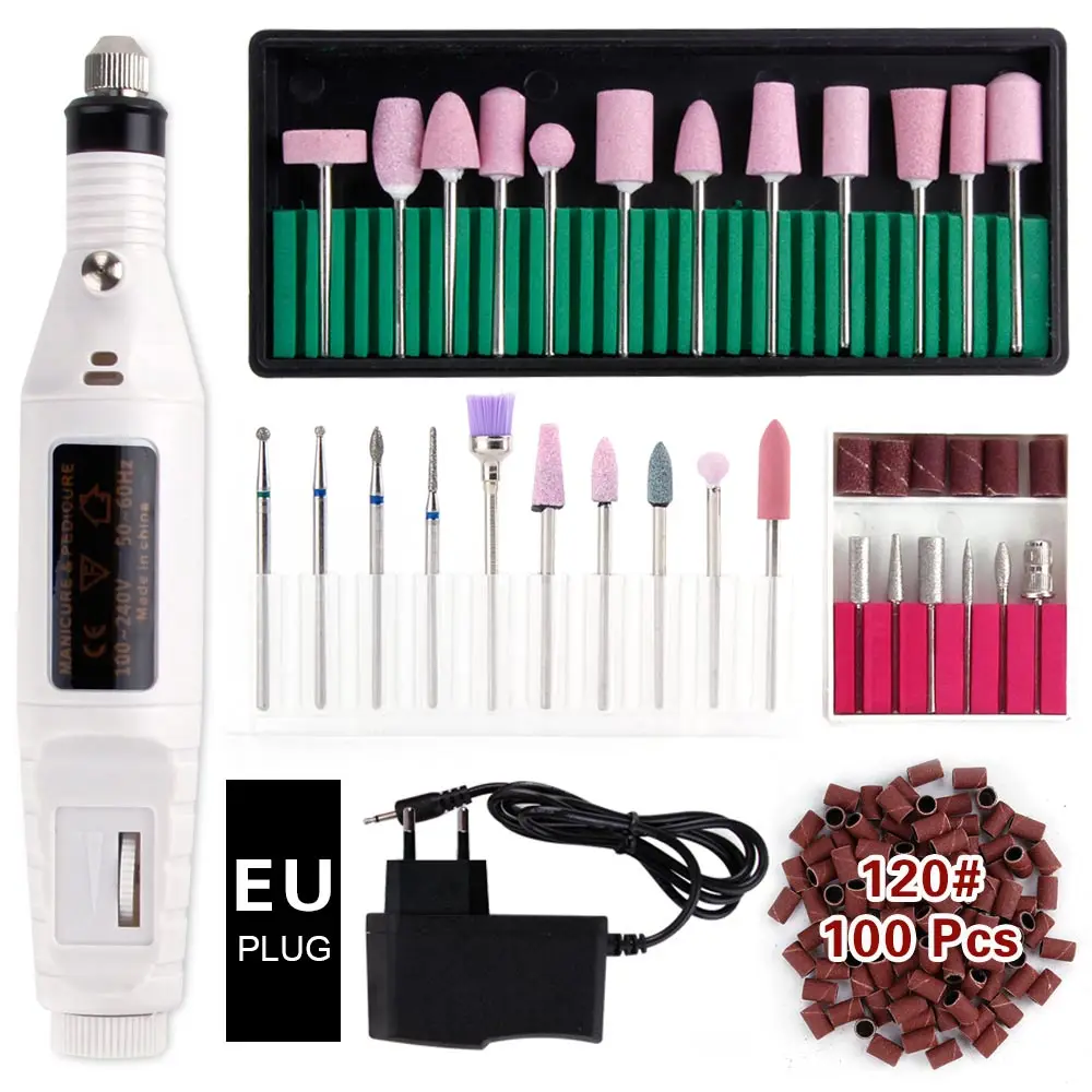 Pen Set E120 EU Plug Керамические фрезы для маникюра, электрические фрезы для ногтей, фрезерный станок для педикюра, Алмазный Фрезер, фрезы для полировки, роторные фрезы для кутикулы - Цвет: Pen Set E120 EU Plug