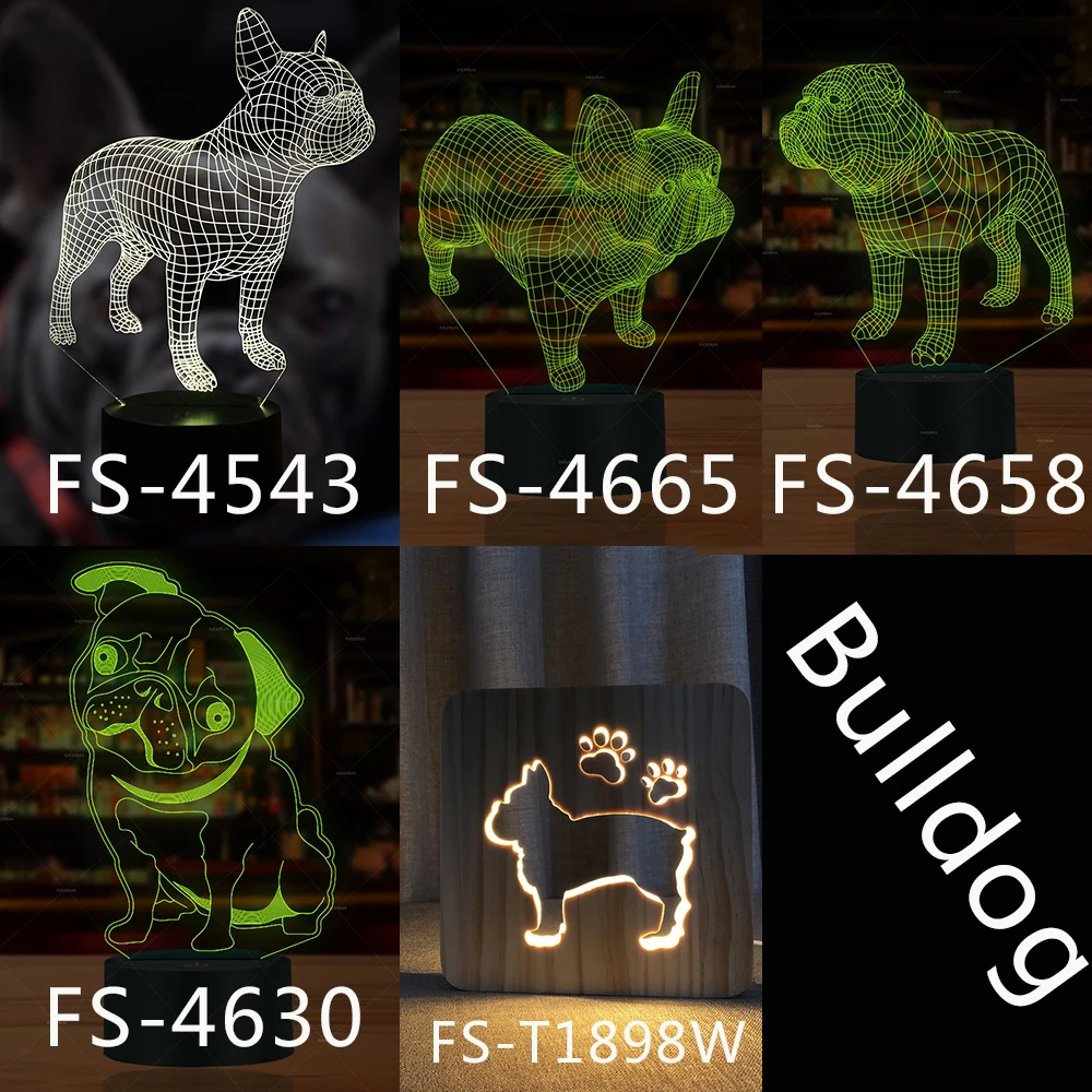 Дропшиппинг Французский бульдог 3D LED ночник 7 видов цветов USB голограмма Декор