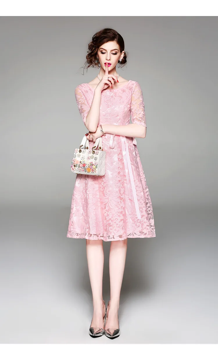 Для женщин одежда 2018 новый стиль вышитые длинные розовое платье.|Женские платья| |