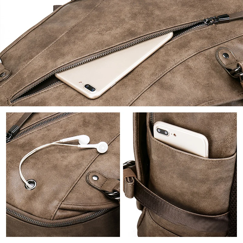 Рюкзак DIDE мужской кожаный портфель с USB разъемом водонепроницаемая дорожная