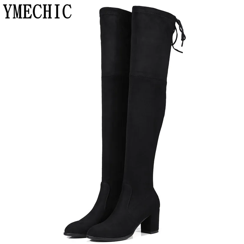 Женские высокие сапоги выше колена YMECHIC большие размеры черные серые зеленые