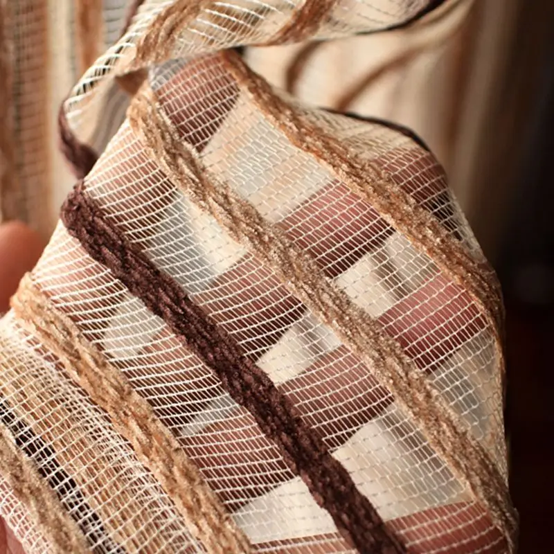 Color 1 Tulle Современные оконные занавески, кухонная пряжа, кофейно-черные полоски, полупрозрачные перегородки для гостиной, тюлевые MY137-40 - Цвет: Color 1 Tulle