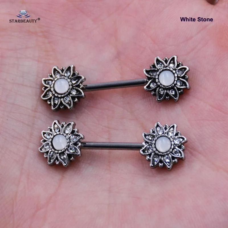 White Stone 2 шт 1,6*16 мм 14 г натуральный зеленый камень ниппель кольцо серьги поддельные опал ниппель щит кольца, пирсинг тела, украшения подарок для женщин - Окраска металла: White Stone
