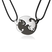 rinhoo new stainless steel black white yin yang cat pendants necklaces couple best friend necklace jewelry gift for friendship