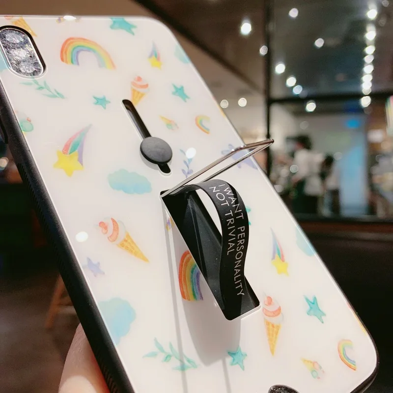 Чехол для Iphone 7 X XR 8 6S XS 6 милый INS мультфильм Радуга девушка петля кольцо чехлы Plus