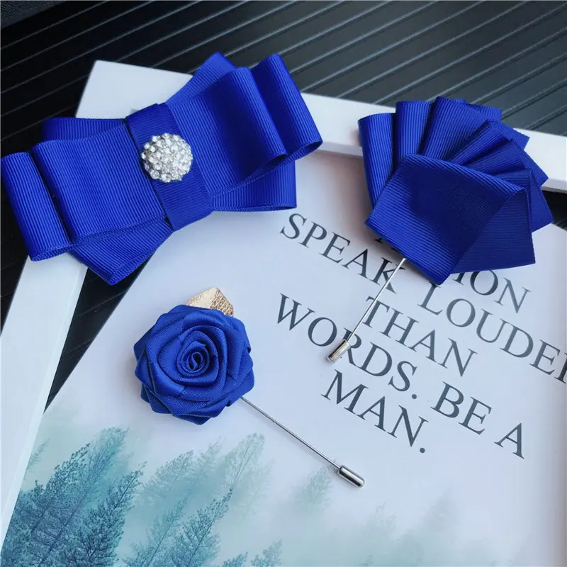 Handmade Bow Tie Set 3 шт., мужские галстуки-бабочки унисекс, стразы, брошь, набор носовых платков, Свадебный костюм, бизнес, Рождественский галстук, галстук, карманный квадратный галстук-бабочка - Цвет: Handmade Bow Tie Set