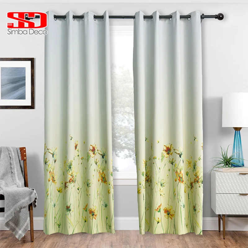 Современные затемненные градиентные желтые шторы для гостиной цветочные