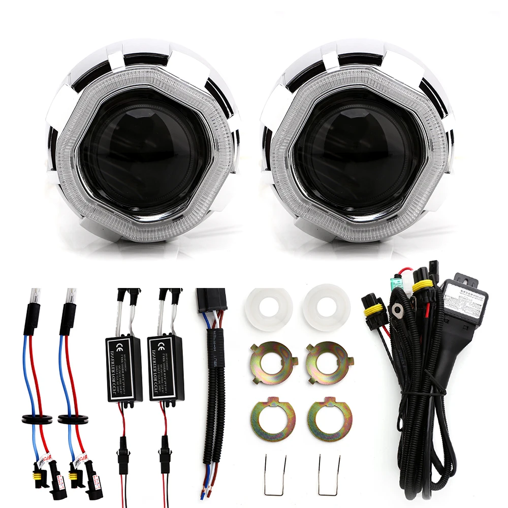 YM E-Bright 1 комплект (2 шт.) Мини 2 5 дюйма HID биксеноновые фары с ангельскими глазами