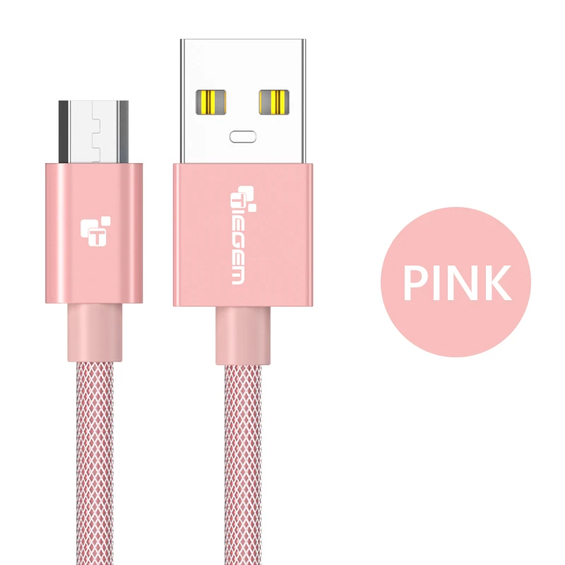Micro usb кабель, Tiegem нейлоновая оплетка Быстрая зарядка USB кабель для передачи данных для samsung xiaomi 1 м 2 м 3 м Android кабели зарядного устройства - Цвет: Розовый