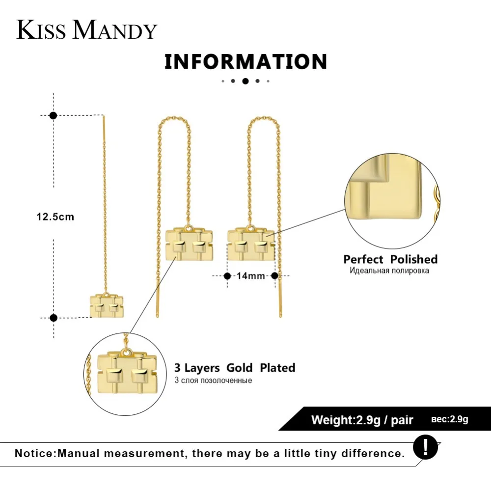 Женские Геометрические мини сережки подвески KISS MANDY с полой квадратной золотой