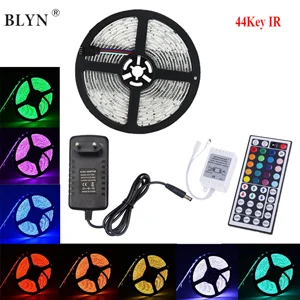 44Key IR Kit 5 м wifi светодиодный ленточный музыкальный синхронизатор RGB Светодиодная лента 5050 60 светодиодный/м 12 В постоянного тока водонепроницаемый диодный ленточный светильник с дистанционным управлением Bluetooth 3A светодиодный адаптер - Испускаемый цвет: 44Key IR Kit