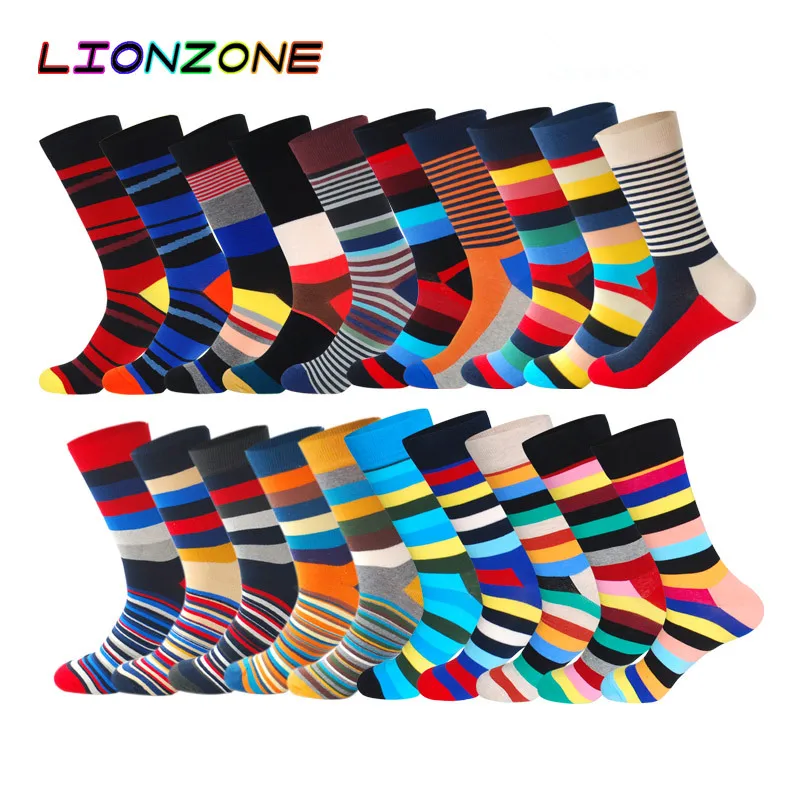 LIONZONE 1 пара мужских забавных 3D носков носки для мужчин красочные полосатые теплые
