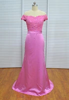 robe demoiselle dhonneur new lace satin sheath fuchsia bridesmaid dresses long real photo plus size