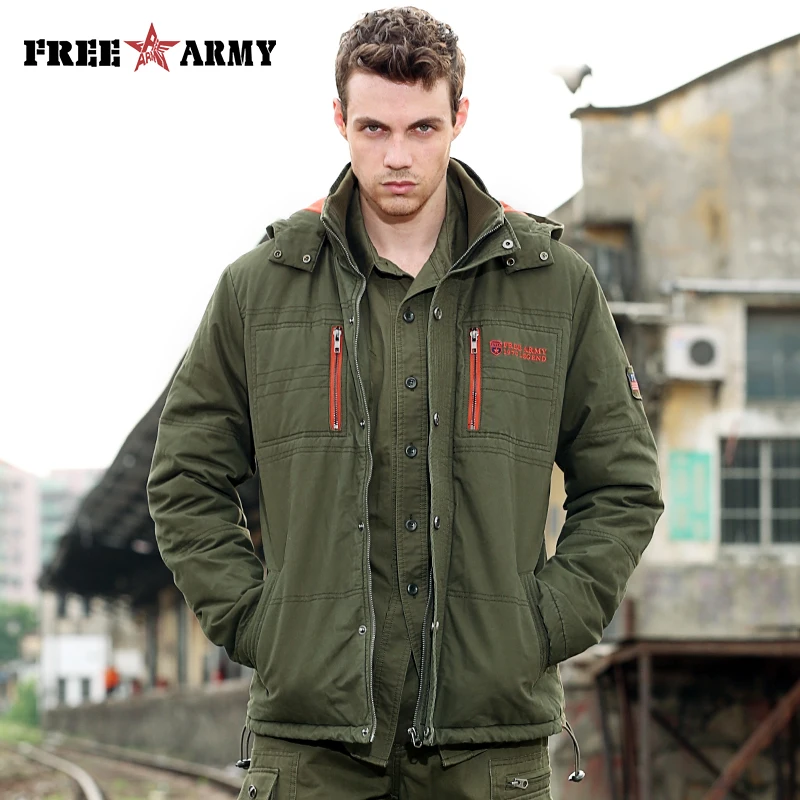 

Winter Jacket Men Brand Overcoats Cotton Warm Padded Coats Jackets Military Outerwear With Free Socks Green Hooded Jacket Male