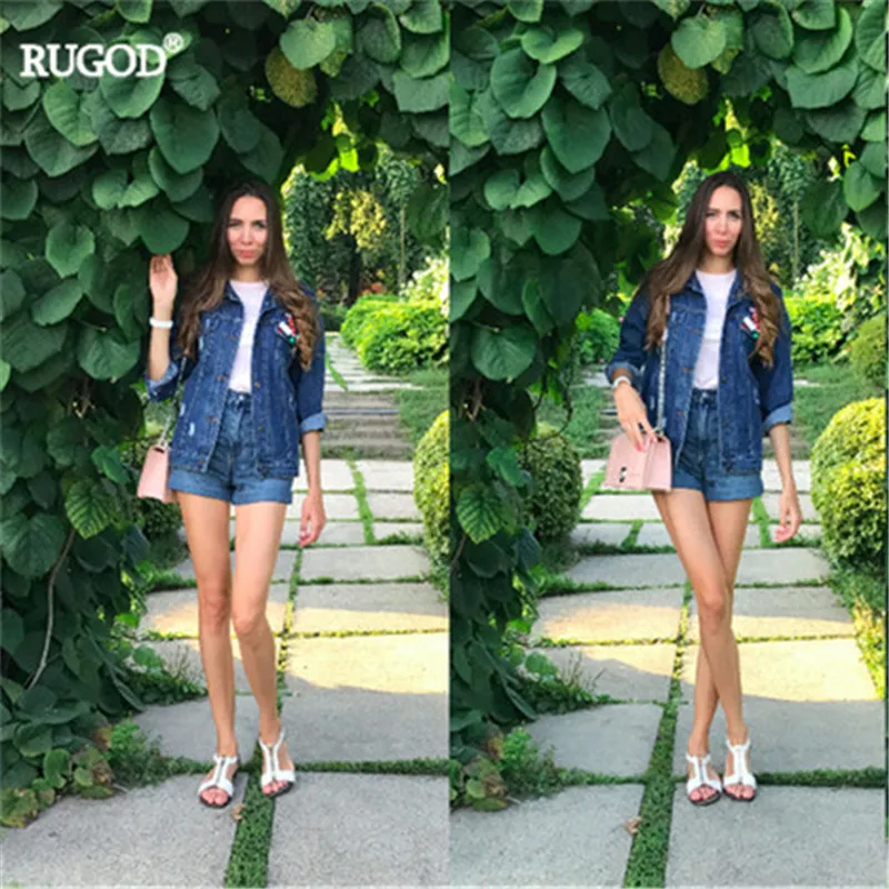 2019 Винтаж моды мыть водой деним нашивка на куртку свободные BF джинсовая куртка