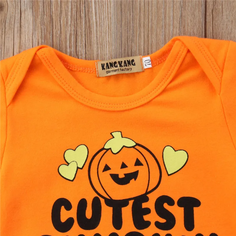 PUDCOCO Baru Lahir Halloween Bayi Anak Laki-laki Anak Perempuan Labu Oranye Kasual Bodysuit Pakaian Kostum Pakaian