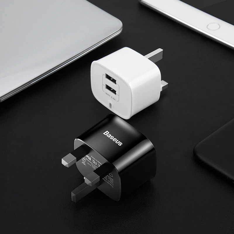 Универсальное USB зарядное устройство Baseus, штепсельная вилка Великобритании, двойное USB дорожное настенное зарядное устройство, адаптер, смарт-зарядное устройство для мобильного телефона для iPhone, samsung, Xiaomi