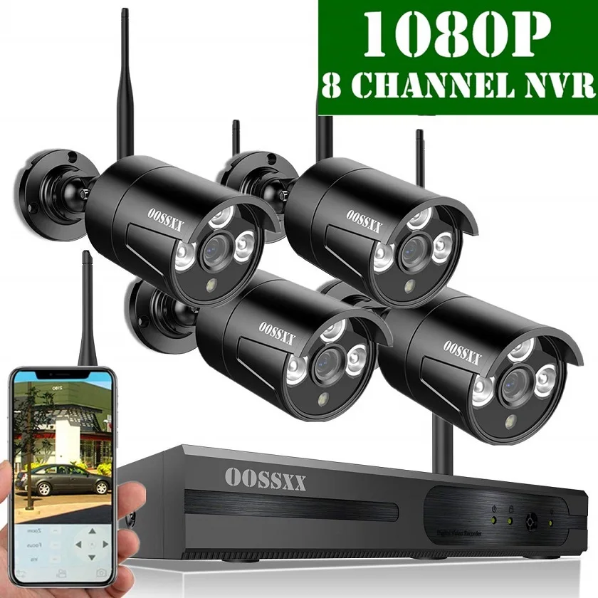 4 Black 1080P Camera OOSSXX 8CH 1080 P Беспроводной NVR Kit Беспроводной CCTV Камера Системы 2MP для дома и улицы IP67 IP Камера P2P видеонаблюдение Системы - Цвет: 4 Black 1080P Camera