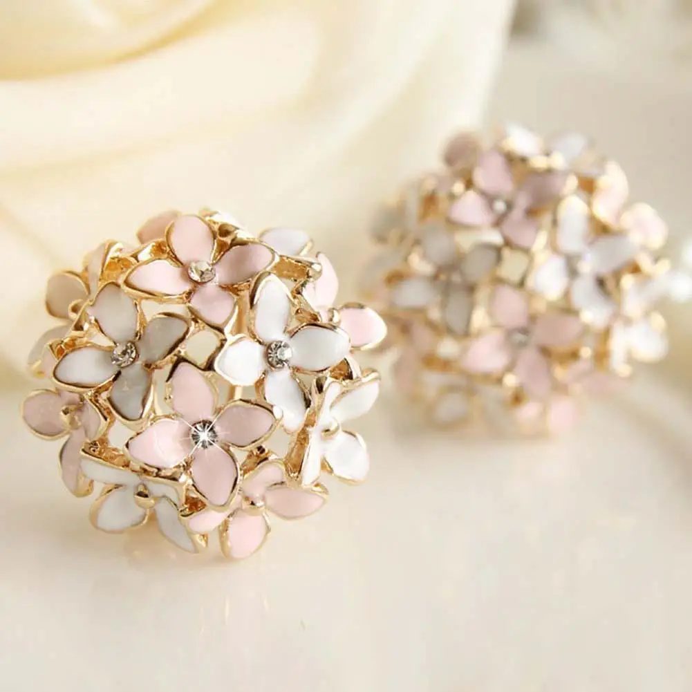 Pink Stud Earrings for Women Female Boucle Crystal Flower Clover Earring Gold Bijoux Jewelry Brincos New Year Birthday Gift | Украшения и
