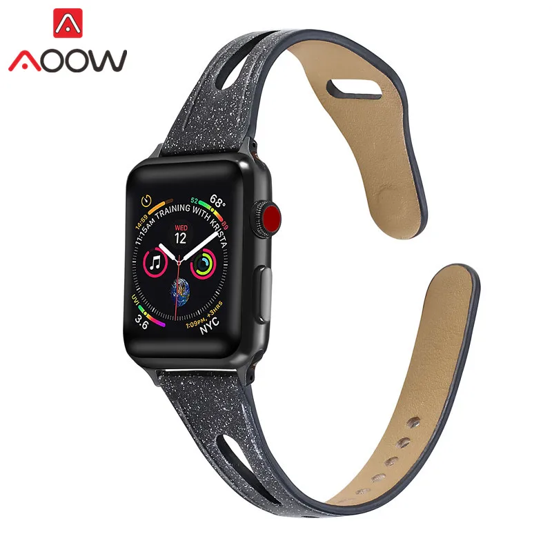 Black 02 Ремешок для часов из натуральной кожи для Apple Watch 38 мм 42 мм 40 мм 44 мм золотой женский мужской браслет ремешок для iwatch 1 2 3 4 аксессуары - Цвет ремешка: Black 02