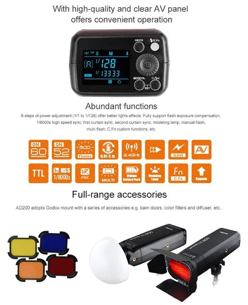 GODOX AD200 ttl 2,4G Вспышка для фотокамер Speedlite HSS 1/8000 сек карманная Вспышка speedite светильник с двумя головками 200Ws с X1T передатчик литий Батарея флэш-CD50Y