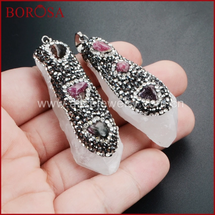 Длинный кулон BOROSA Druzy из натурального кристалла кварца с натуральными камнями в