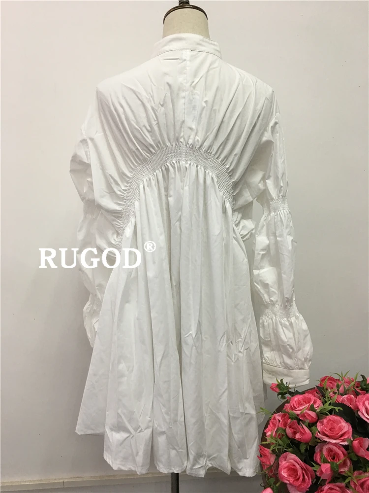 RUGOD свободное женское платье большого размера, свободное плиссированное платье с рукавами-фонариками, модное летнее платье в Корейском стиле, modis rope femme
