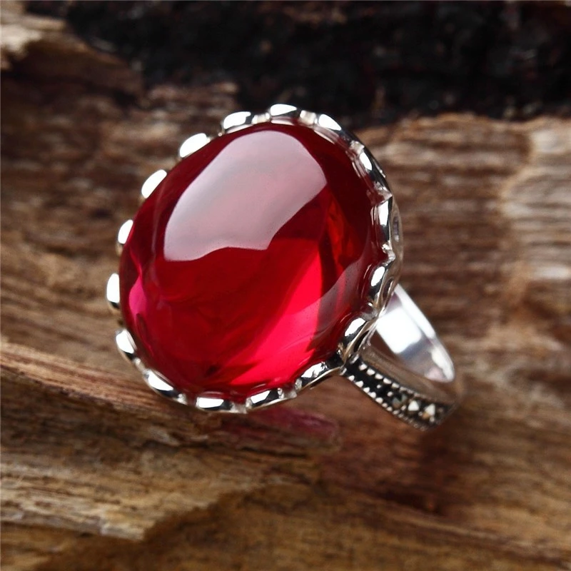 

Retro Big Red Oval Resin Stone Rings for Women Vintage Jewelry Statement Ring Bague Anillos Z3T329