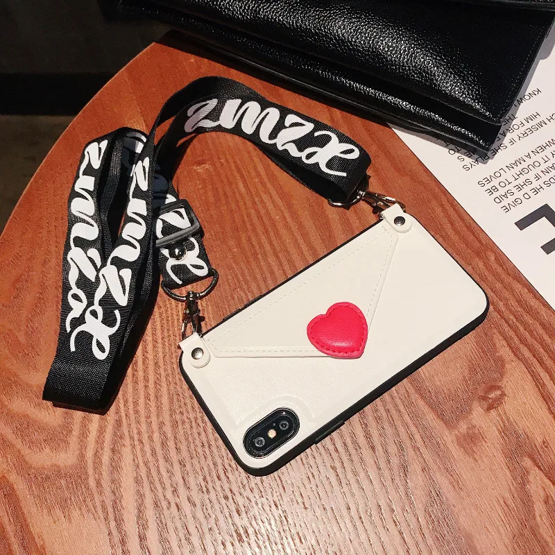 cute card wallet leather phone case Crossbody bag for iphone XS MAX case 11 pro max X XR 6S 7 8 plus s10 plus s8 s9 note8 note9