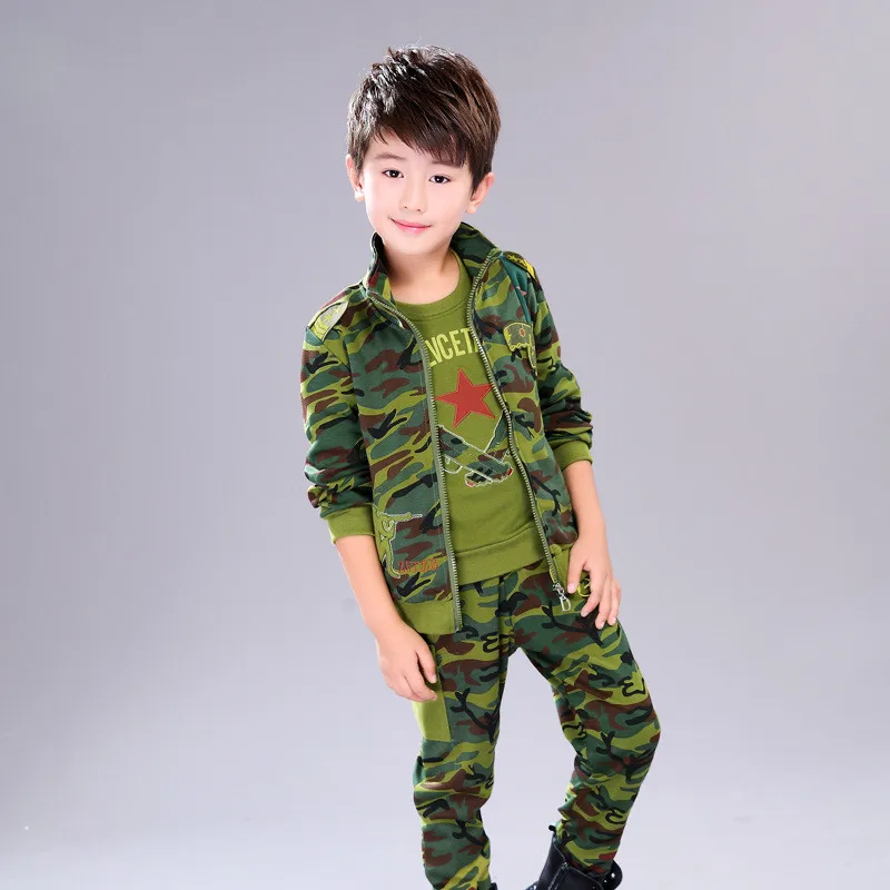 3PCS/Set Camouflage Boys Sets 2018 New Casual Sport Suit for Boy Tops T-shirts &amp Pants Green Clothes Autumn Children's | Детская