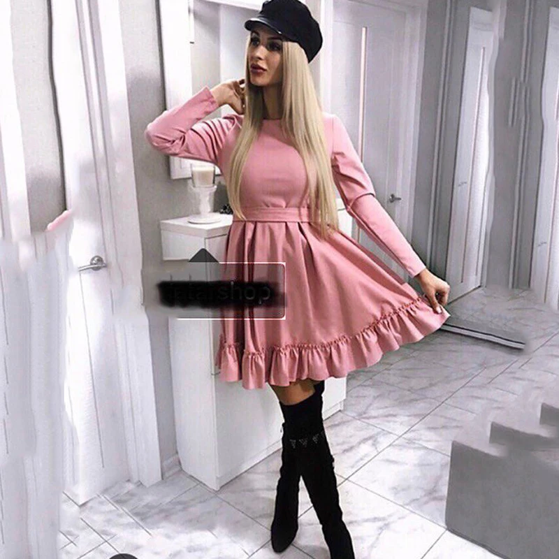 2019 Новое Женское повседневное пояс бандаж вечерние мини платье с длинным рукавом