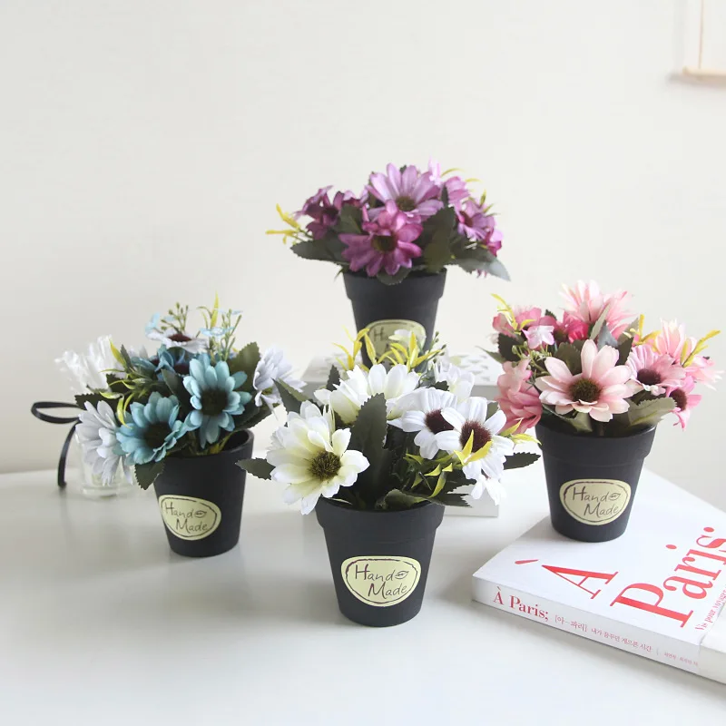 Мини Gerbera Jamesonii Искусственные цветы маленький бонсай набор украшений черные