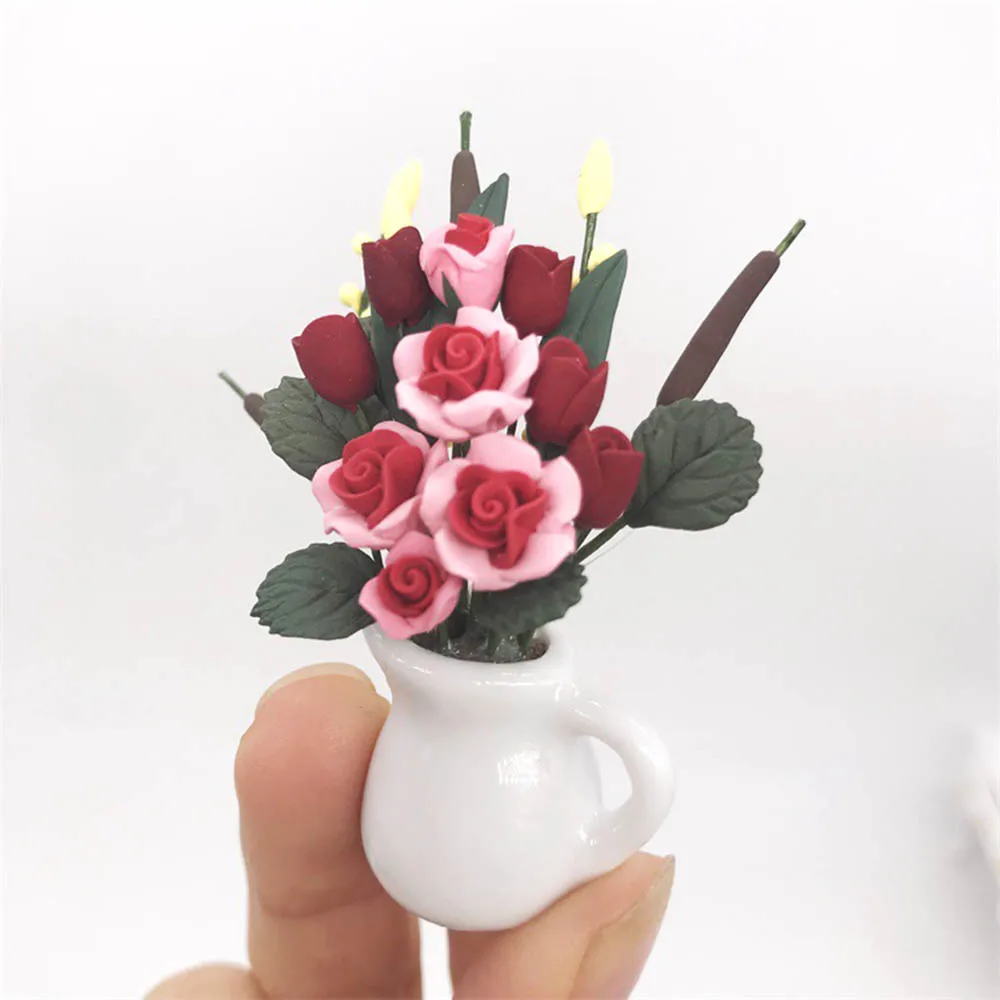 1/12 Dollhouse Miniature Accessories Mini Resin Flower with Vase Simulation Model Toy for Doll House Decoration | Игрушки и хобби