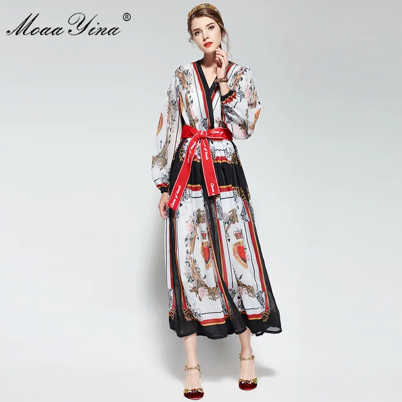 MoaaYina модное дизайнерское подиумное весеннее платье с длинным рукавом женское v