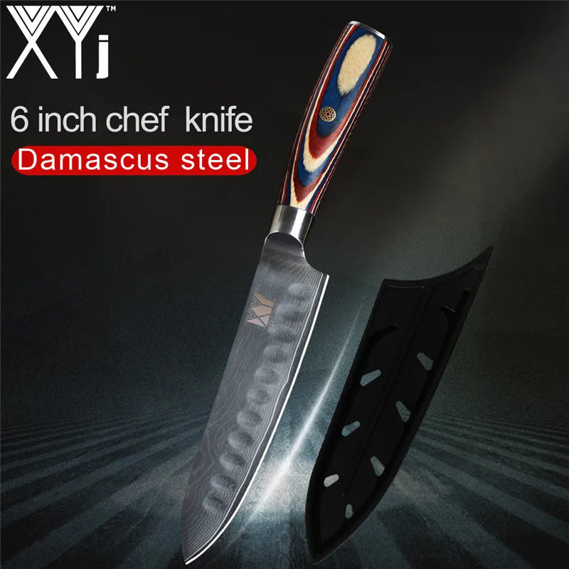 6 inch XYj один дамасский нож " 4" " 6" дюймов VG10 Дамасская сталь кухонные ножи фрукты овощи дамасский узор кухонный нож - Цвет: 6 inch