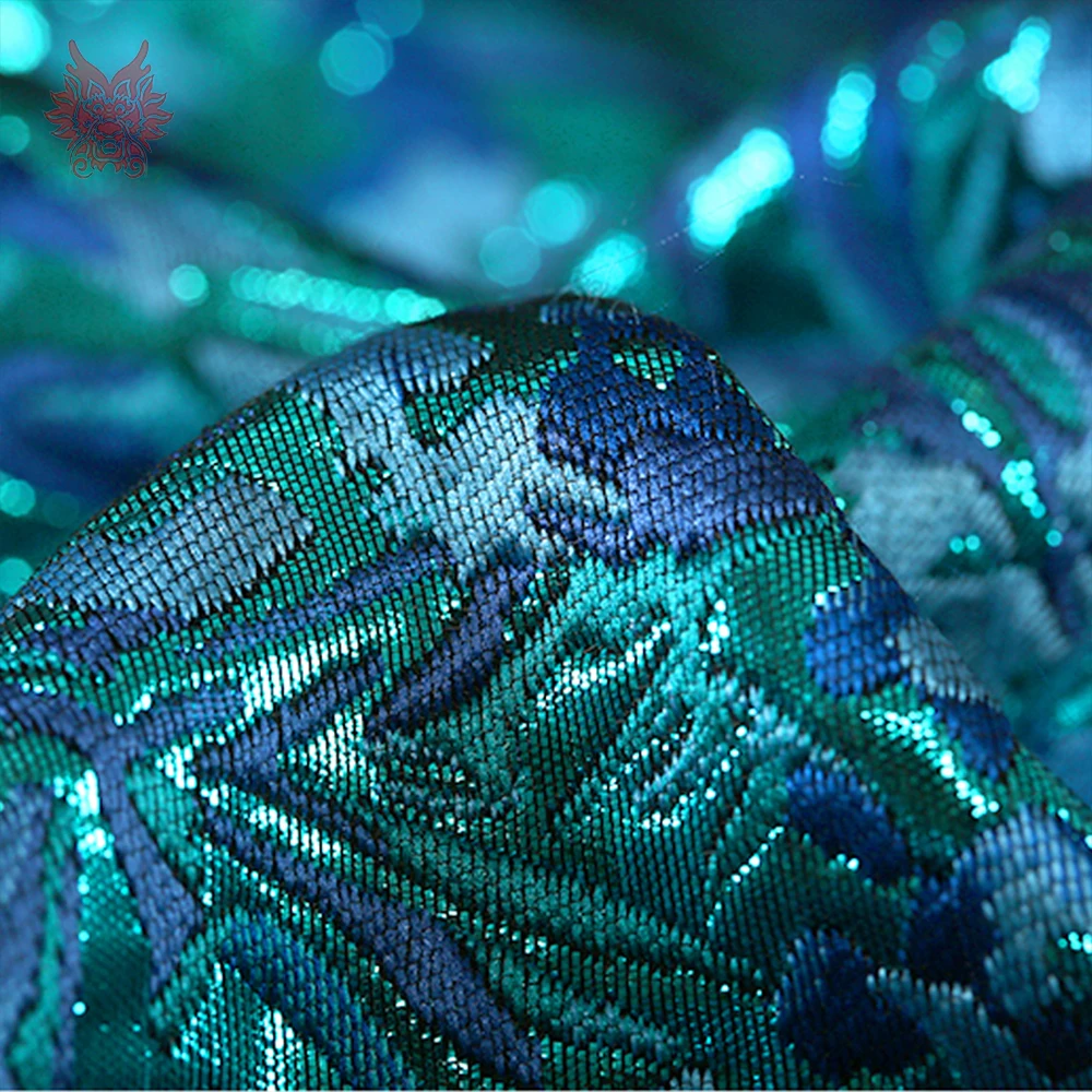 Французский розмарин синий и черный органза позиционный узор жаккард металлик