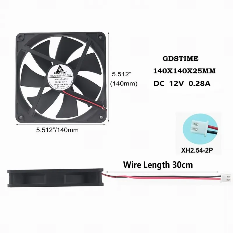 Gdstime 10 шт. двойной шар 140x140x25 мм 12 В DC Бесщеточный Охлаждающий вентилятор 140 x 25 14 см