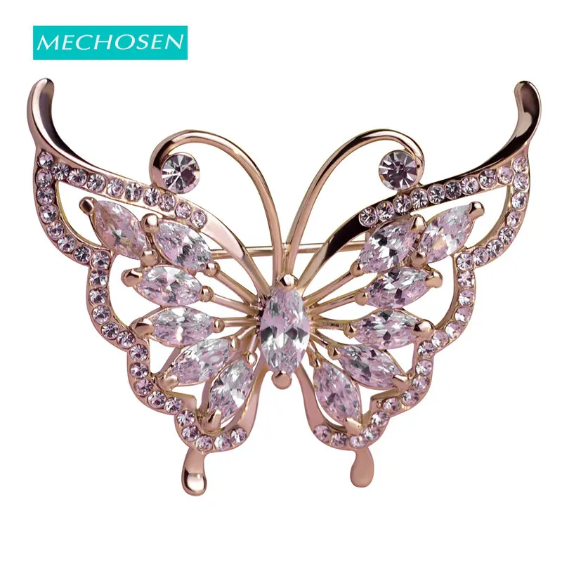 MECHOSEN/Модные Зеленые броши в виде бабочки со стразами для женщин золотистые