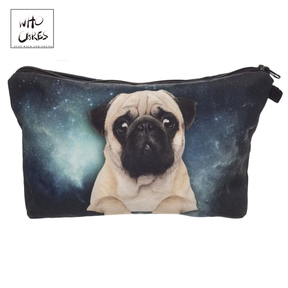 Модные сумки для макияжа с принтом Who Cares sad pug косметический Органайзер сумка