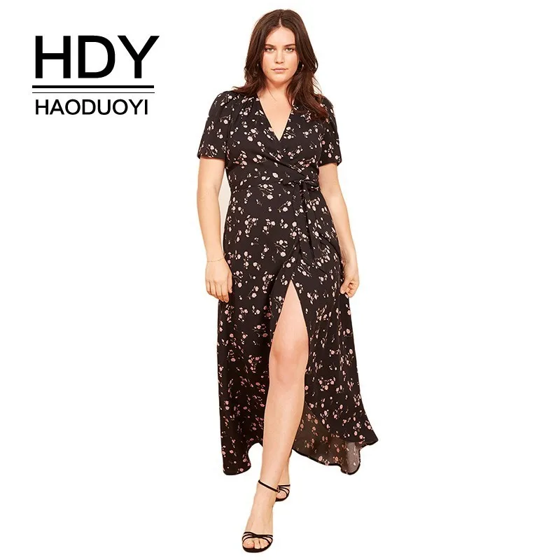 Женское платье пачка HDY Haoduoyi средней длины с цветочным принтом и глубоким