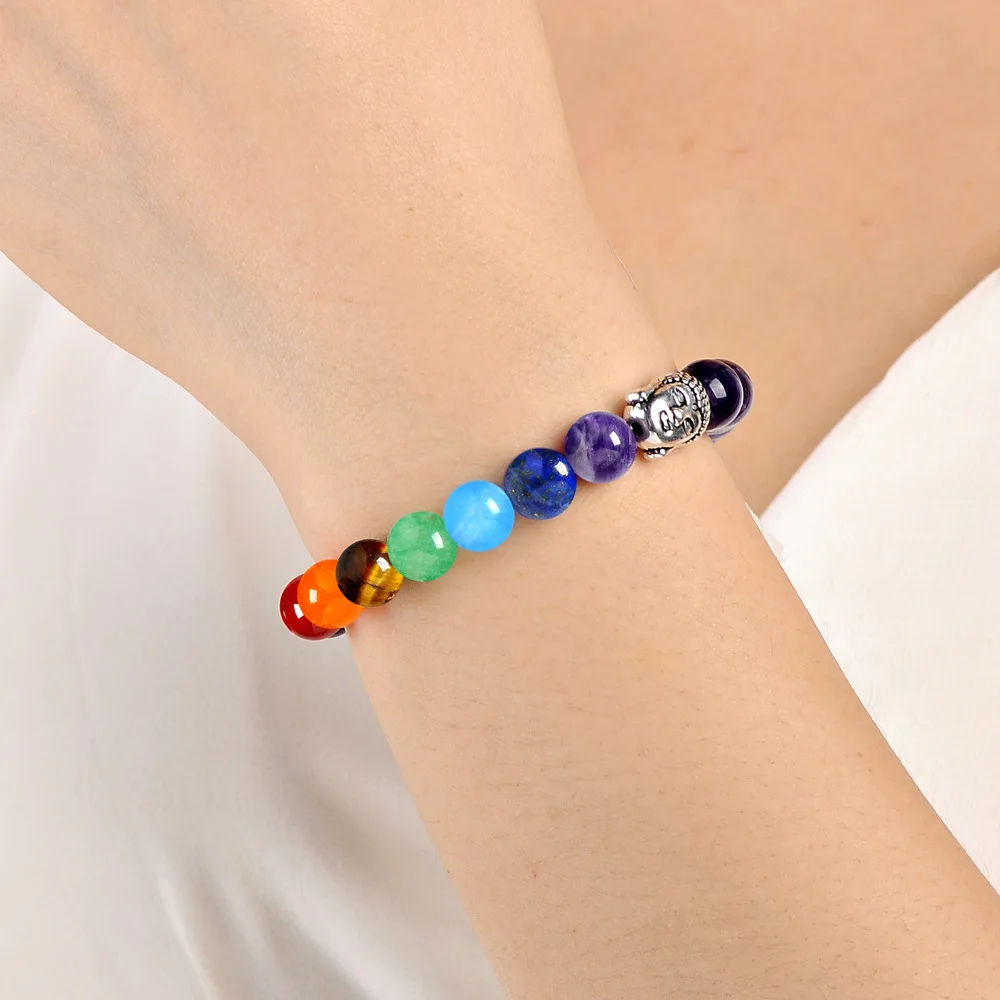 7 Chakra Healing Balance Bracelet Tiger's Eye Stone Gem Yoga Reiki Prayer Lava Charms Buddha Bangle Women Men | Украшения и