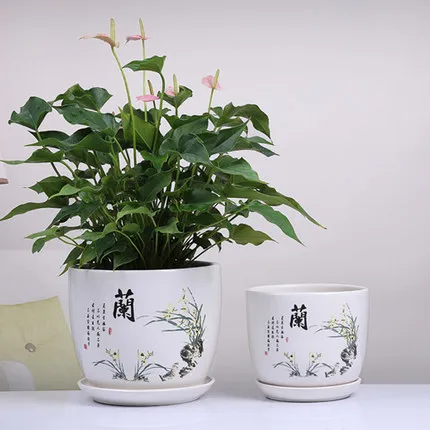 Chinese flower pot ceramic hanging orchid indoor balcony personality creative simple green plant basin with tray | Дом и сад