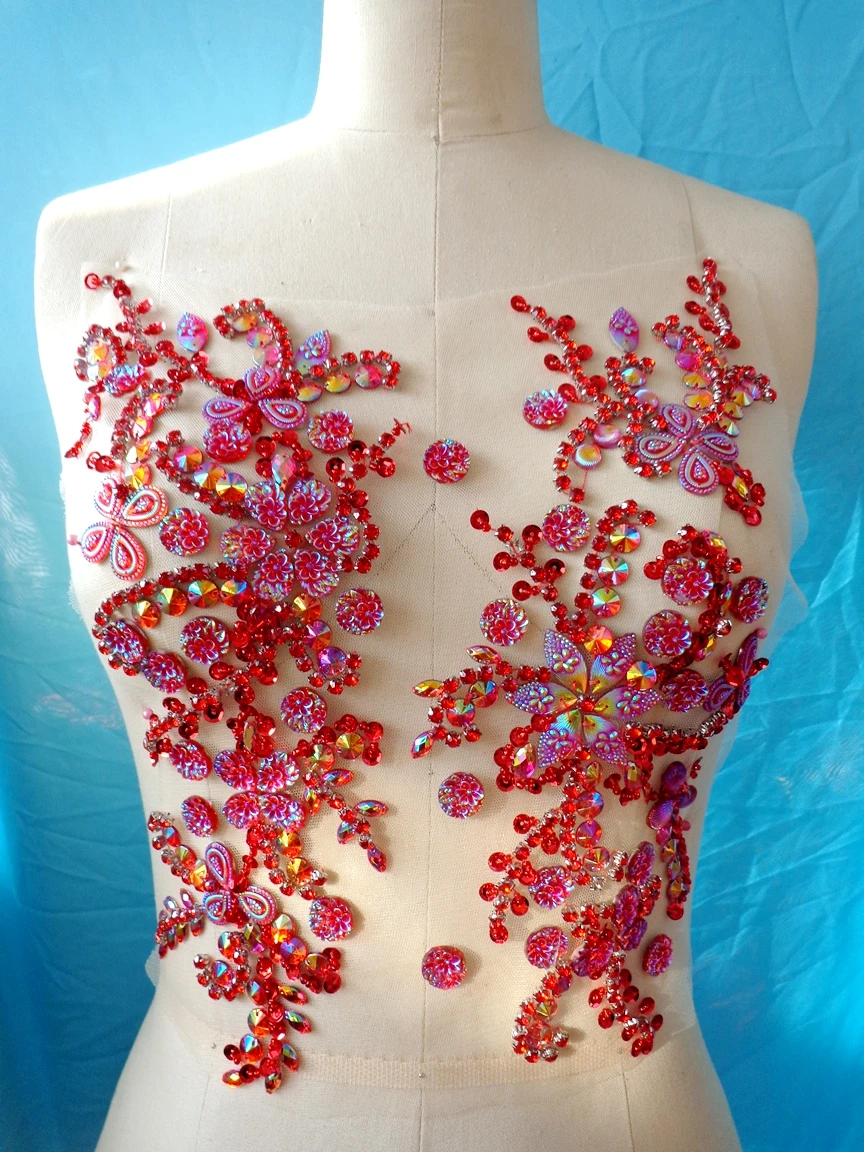 Бесплатная доставка 32*25 см нашивки ручной работы с кристаллами Пришивные Синие