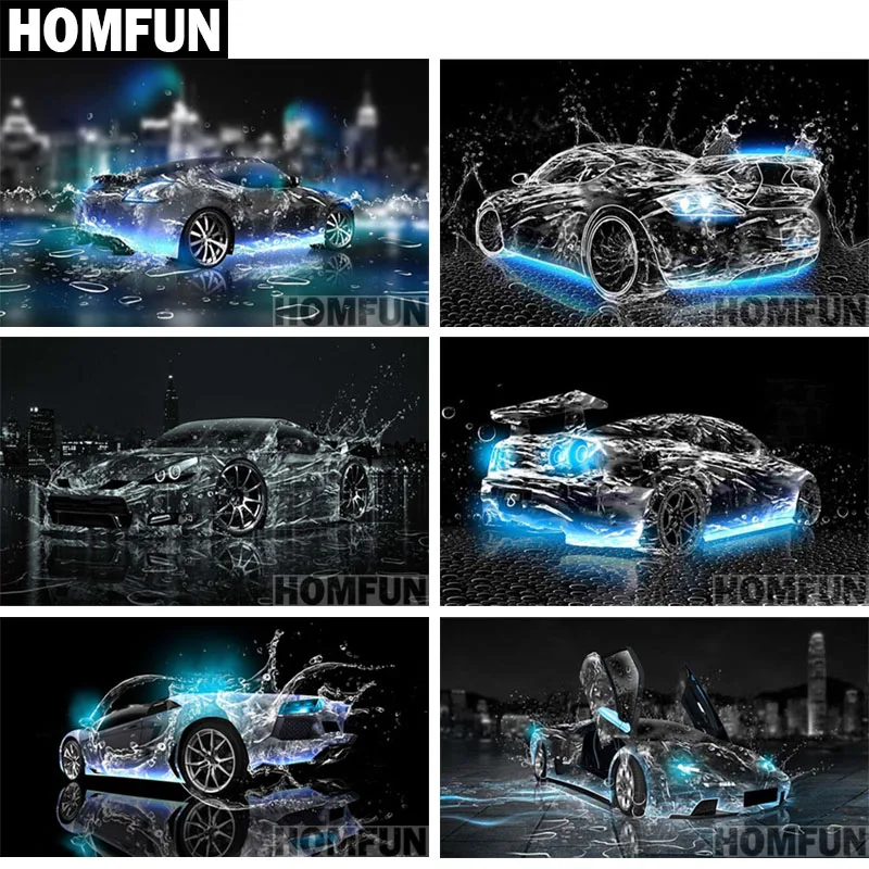 Алмазная живопись HOMFUN картина крутой гоночный автомобиль с