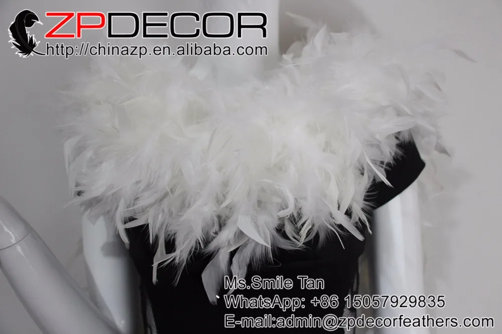 

ZPDECOR 150g 30yards/lot Hand Select High Quality Soft White Bleached Turkey Feather Chandelle Boas Cheap Sale for Dancing Show