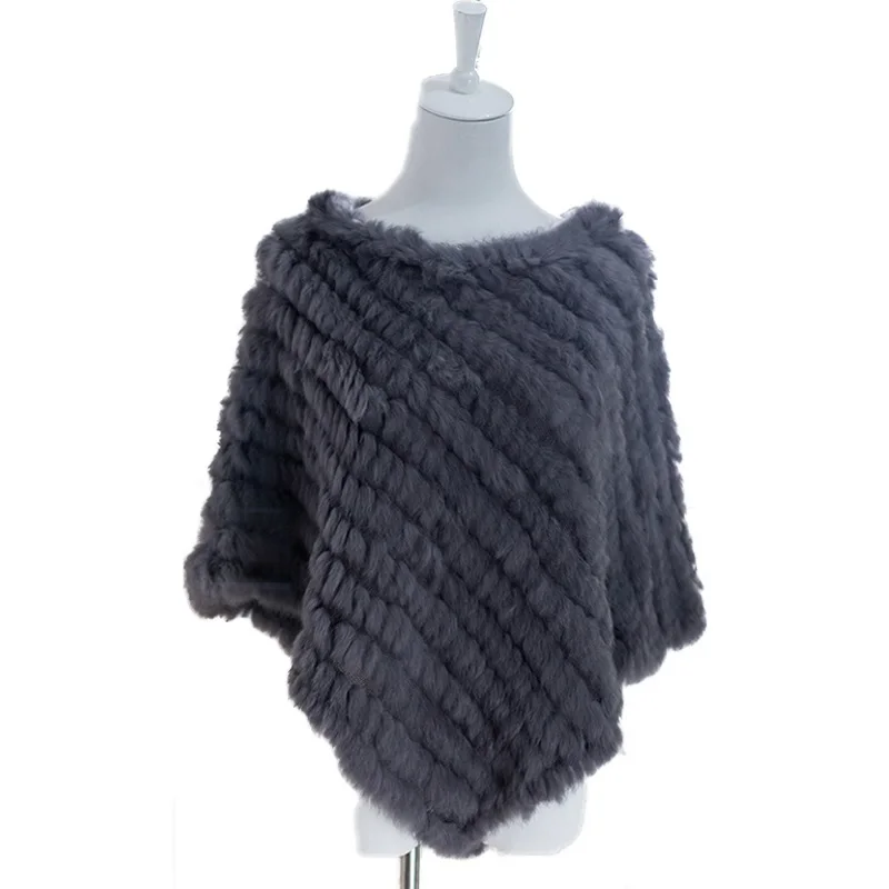 Dark Grey Женские меховые шапки из натуральной кроличьей шерсти, пальто ручной работы, пончо, зимнее теплое пальто, пушистая мягкая Праздничная шаль, Кофейный Серый - Цвет: Dark Grey