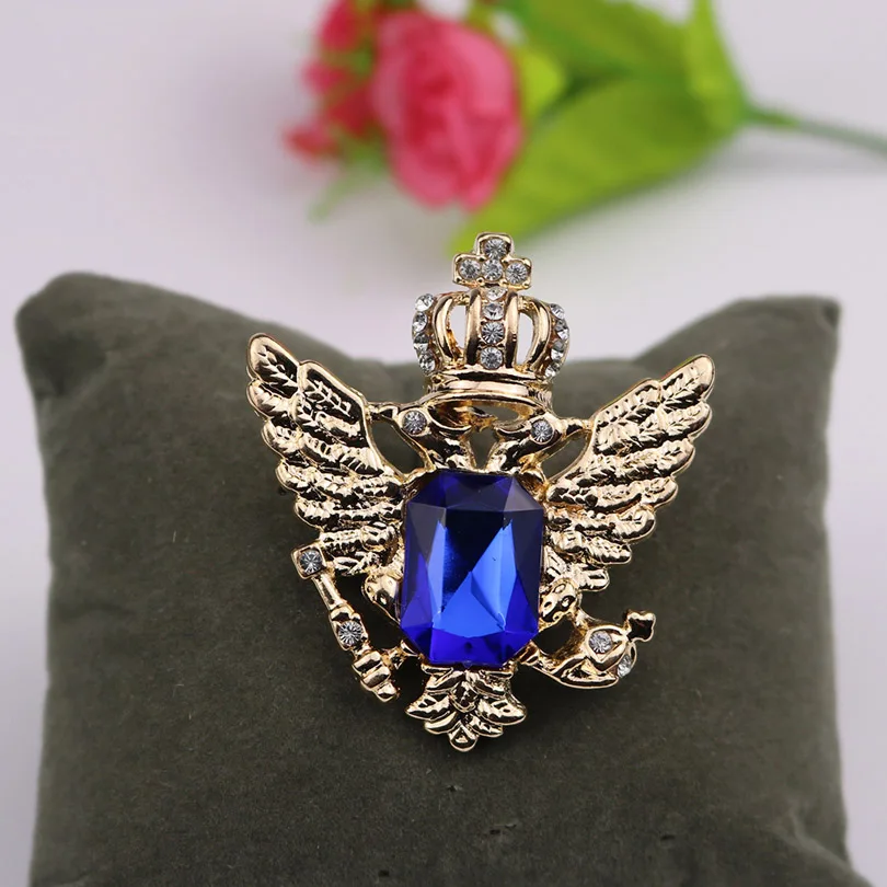 Винтажный синий золотой цвет Роскошная Королевская корона двойная брошь с орлом
